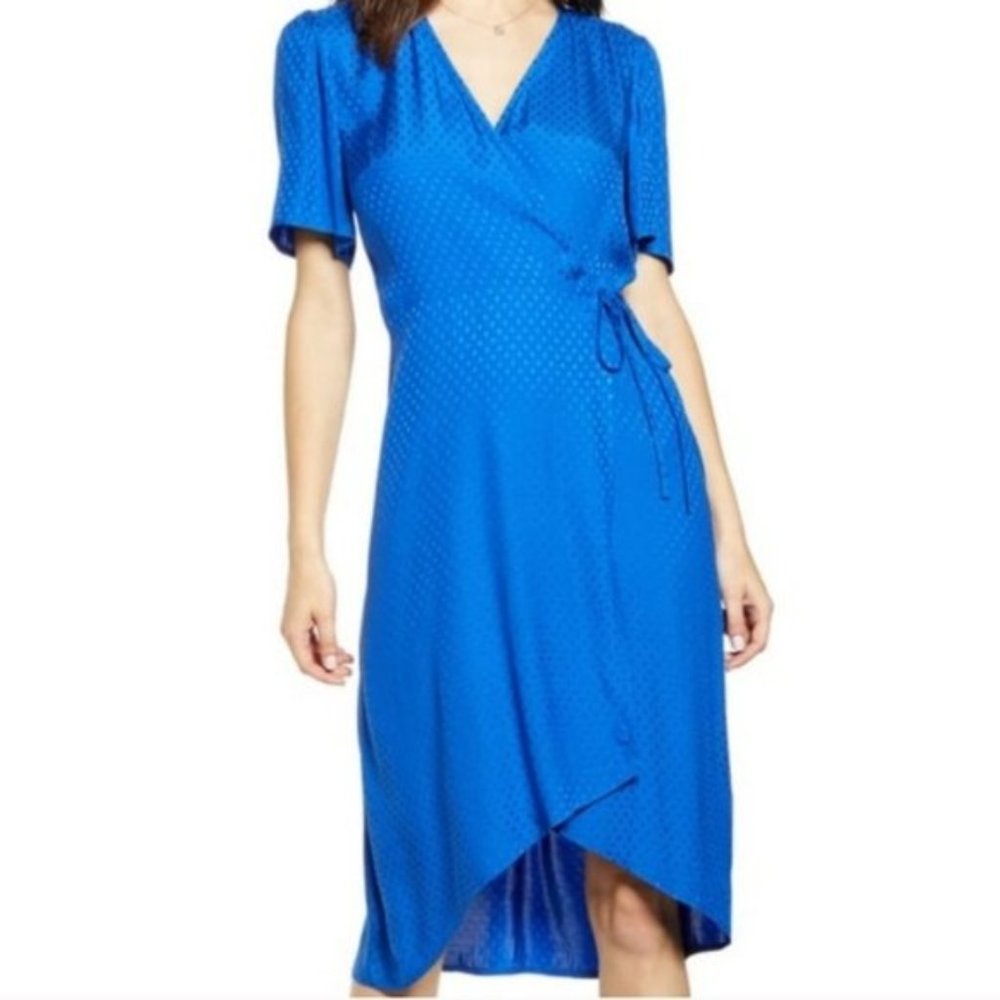 Leith Electric Blue Polka Dot Wrap Dress